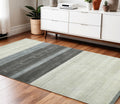 4 X 6 Ivory Gray And Green Wool Striped Hand Woven Area Rug