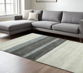 10 X 14 Ivory Gray And Green Wool Striped Hand Woven Area Rug
