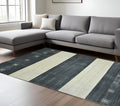 10 X 14 Charcoal And Ivory Wool Striped Hand Woven Area Rug
