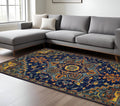 8 X 11 Blue Teal And Brick Red Wool Medallion Hand Tufted Area Rug