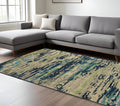 8 X 10 Sand And Green Wool Abstract Hand Tufted Area Rug