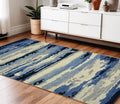 4 X 6 Navy Blue Ivory And Gray Wool Abstract Hand Tufted Area Rug