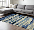 9 X 13 Navy Blue Ivory And Gray Wool Abstract Hand Tufted Area Rug