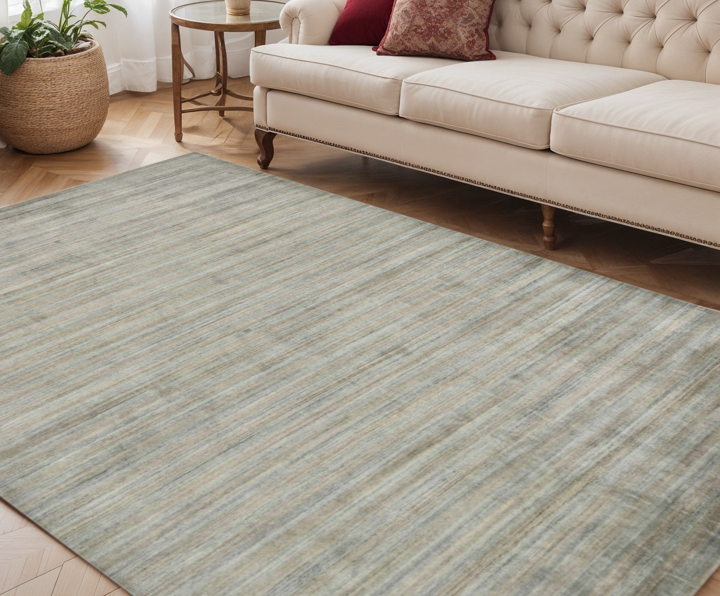 5 X 8 Silver And Gray Wool Striped Hand Woven Area Rug