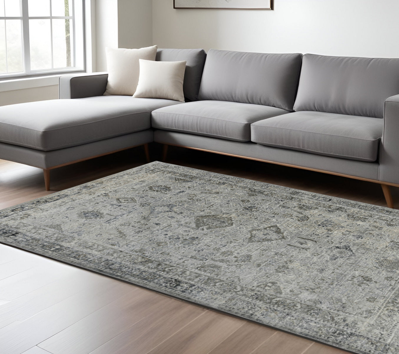10 X 14 Gray And Charcoal Medallion Area Rug