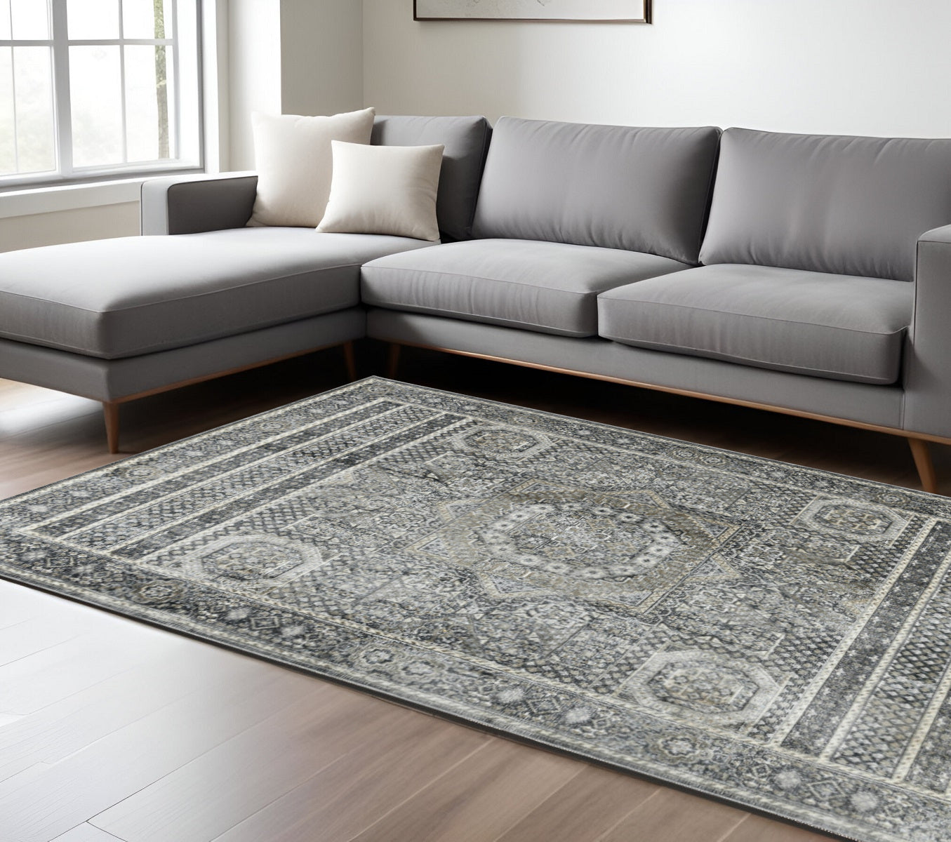 8 X 11 Charcoal And Gray Medallion Area Rug