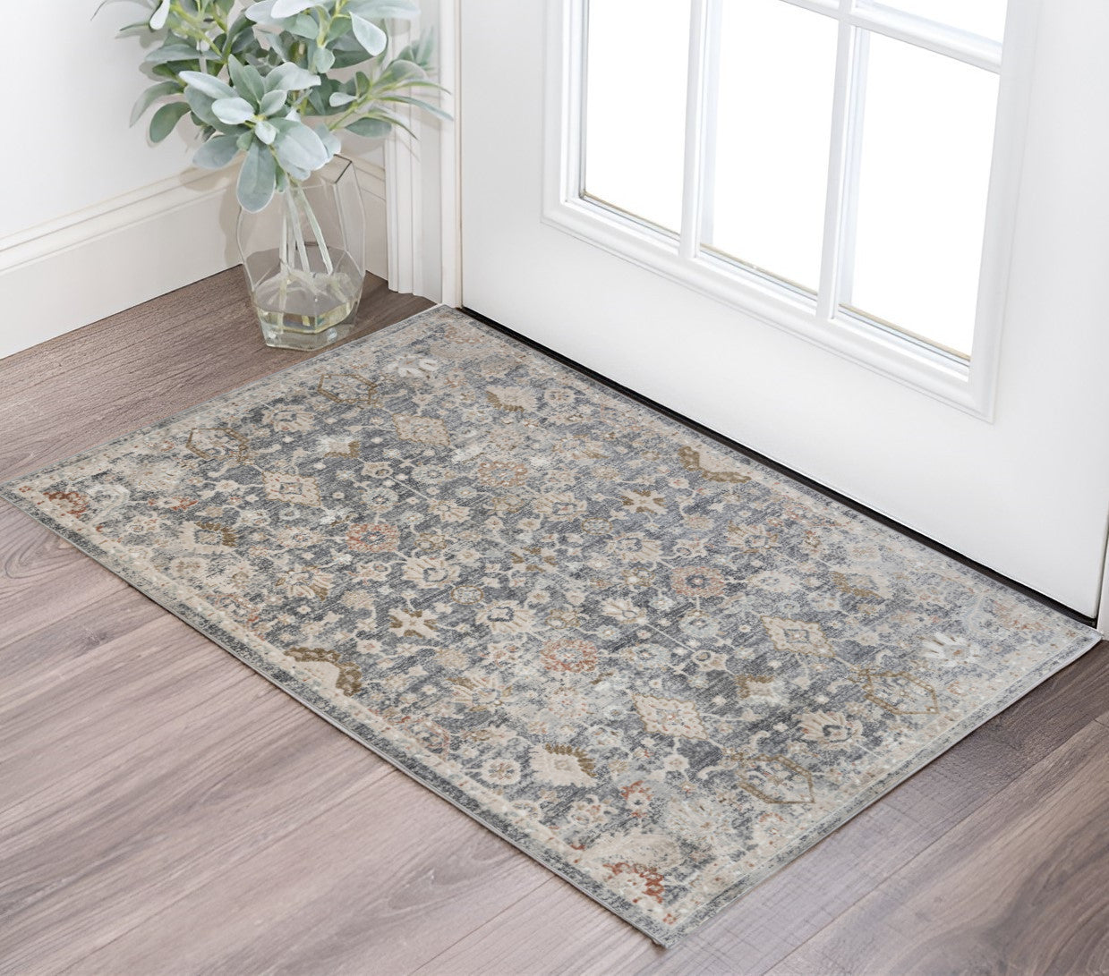 3 X 5 Dark Gray Ivory And Brown Medallion Area Rug