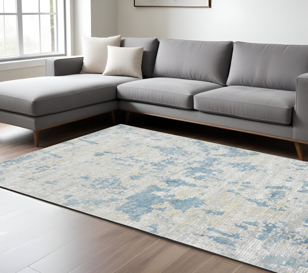 10 X 14 Ivory And Sky Blue Abstract Area Rug