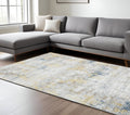 10 X 14 Gold Ivory And Blue Abstract Area Rug