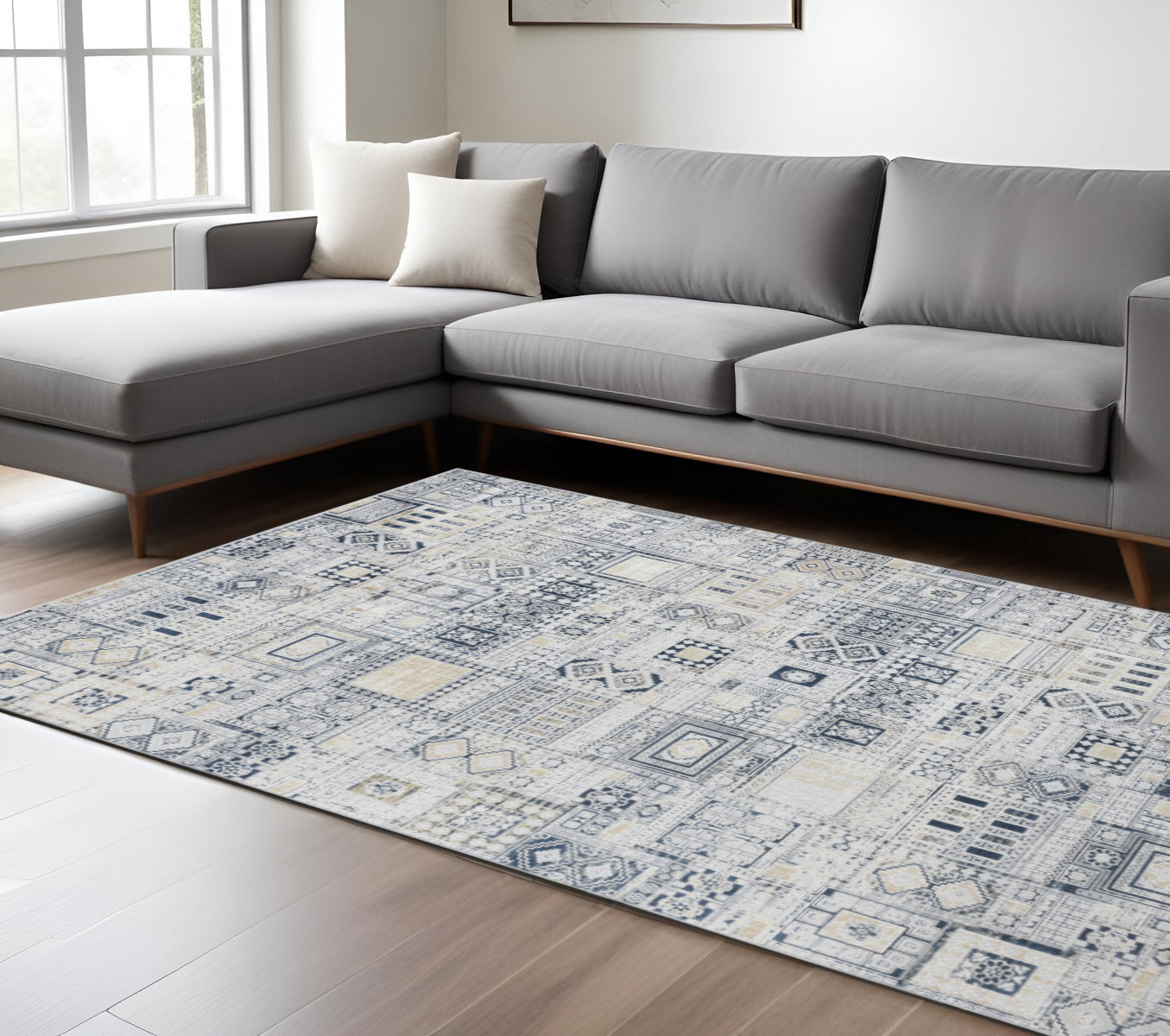 8 X 10 Ivory Black And Gold Ikat Area Rug