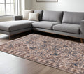 7 X 10 Tan And Blue Oriental Area Rug With Fringe