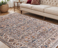 5 X 8 Gray Tan And Beige Oriental Area Rug With Fringe