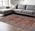 9 X 13 Red Beige And Blue Oriental Area Rug With Fringe