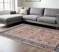 7 X 10 Teal Brown And Beige Oriental Area Rug With Fringe