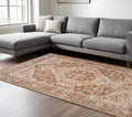 8 X 10 Sand And Brown Floral Medallion Area Rug With Fringe