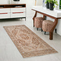 3 X 6 Sand And Brown Floral Medallion Runner Rug With Fringe
