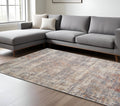 8 X 10 Gray Ivory And Brick Red Abstract Area Rug With Fringe