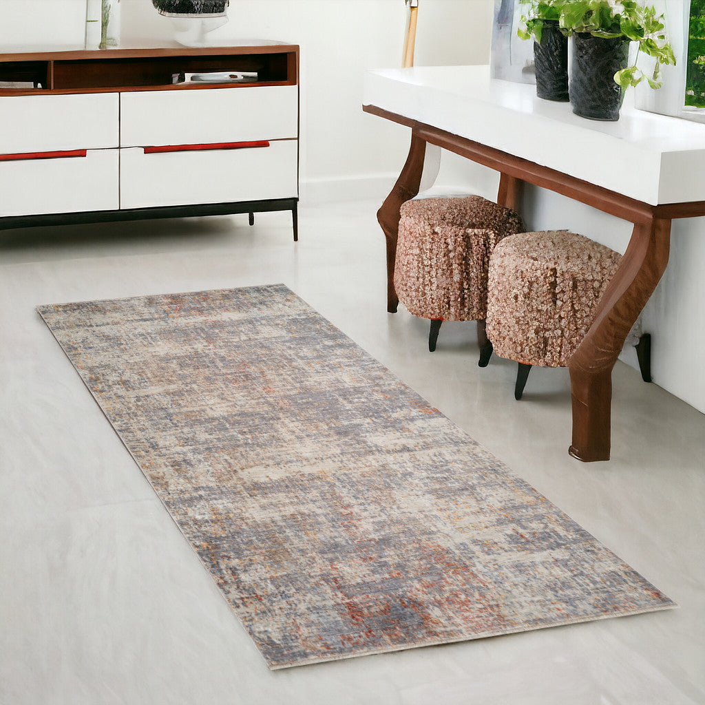3 X 6 Gray Ivory And Brick Red Floral Medallion Runner Rug With Fringe