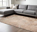 8 X 10 Beige And Brown Abstract Area Rug With Fringe