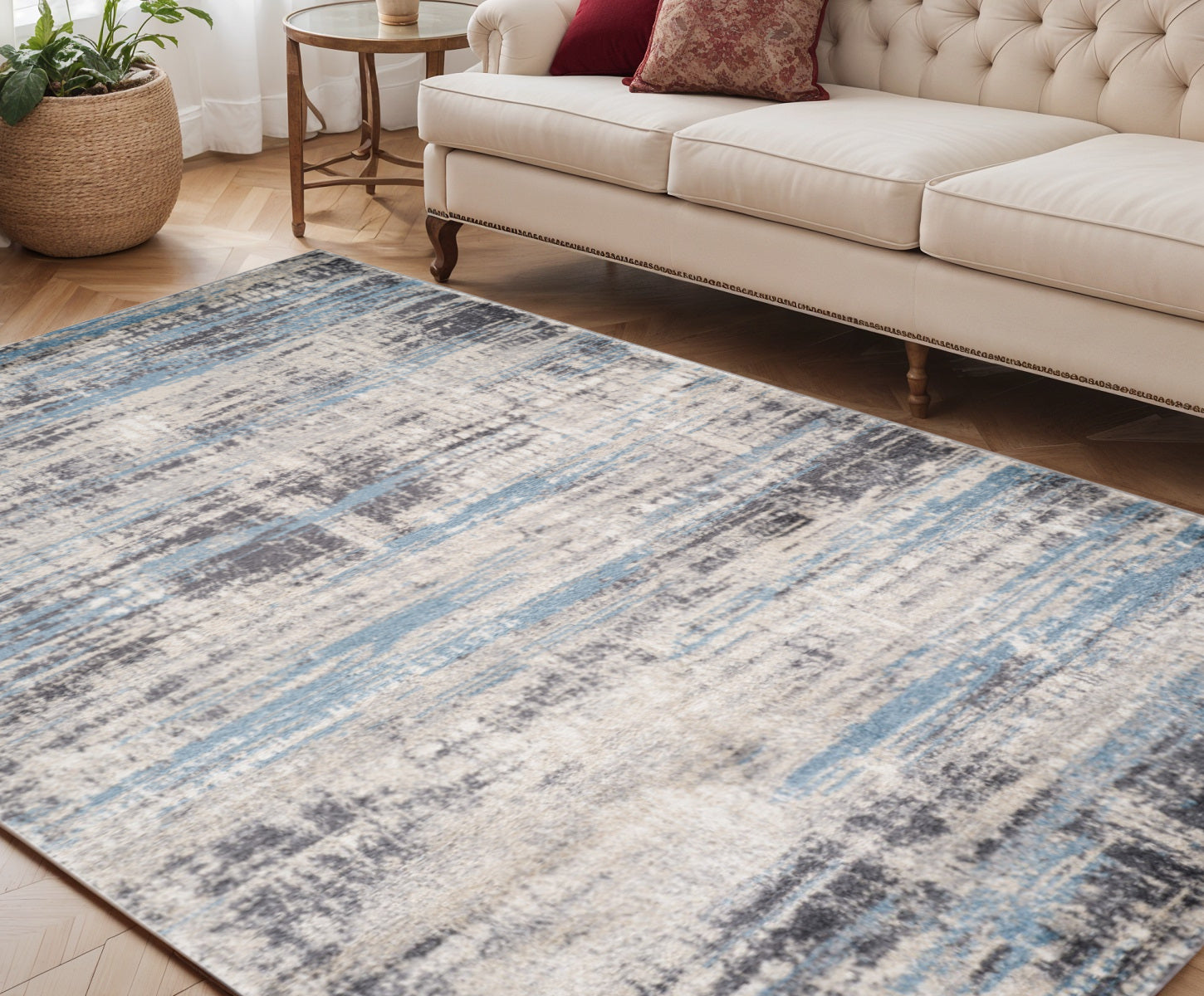 5 X 8 Blue Gray And Ivory Abstract Area Rug