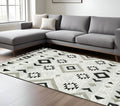 8 X 10 Black Gray And Silver Wool Geometric Handmade Area Rug With Fringe