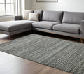 9 X 12 Dark Gray And Ivory Wool Striped Hand Woven Area Rug