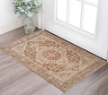 2 X 3 Sand And Brown Floral Medallion Area Rug With Fringe