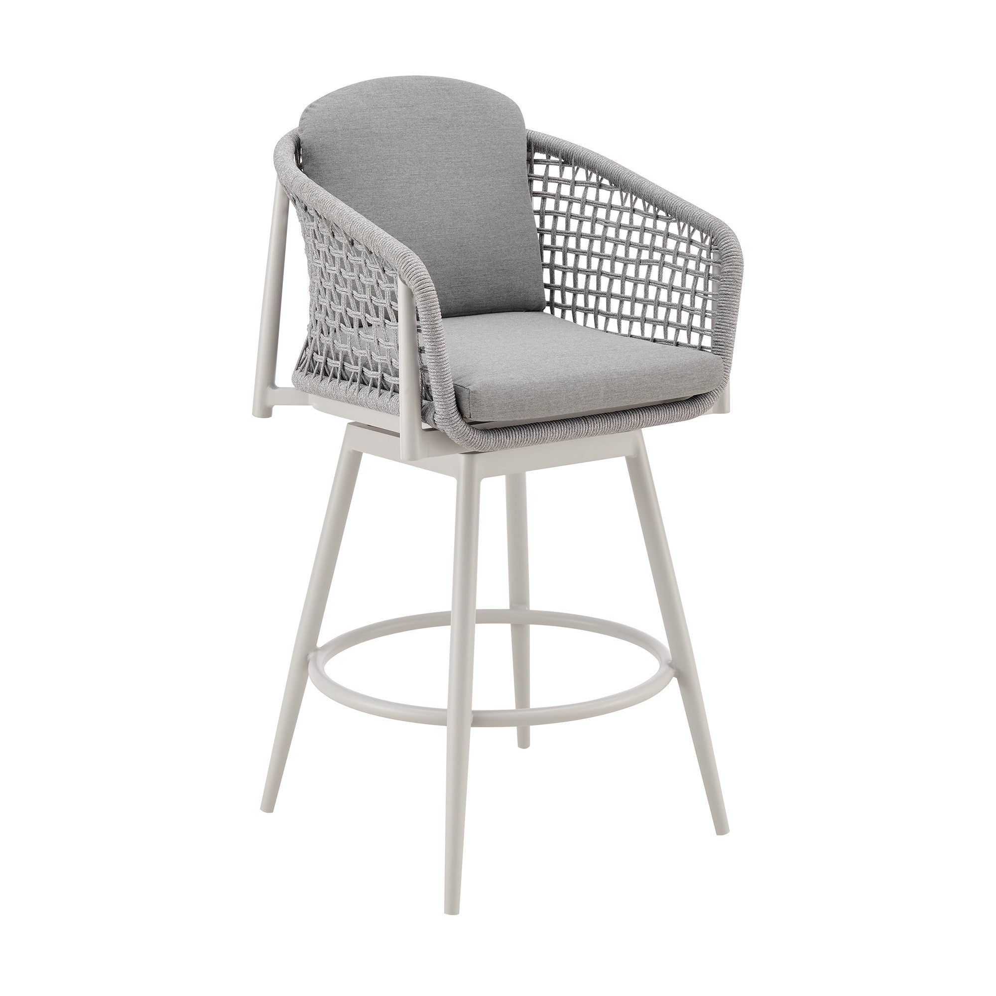 40'' Light Gray Metal Swivel Outdoor Counter Height Bar chair with Footrest