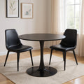36 Black Wood and Steel Pedestal Base Round Top Dining Table