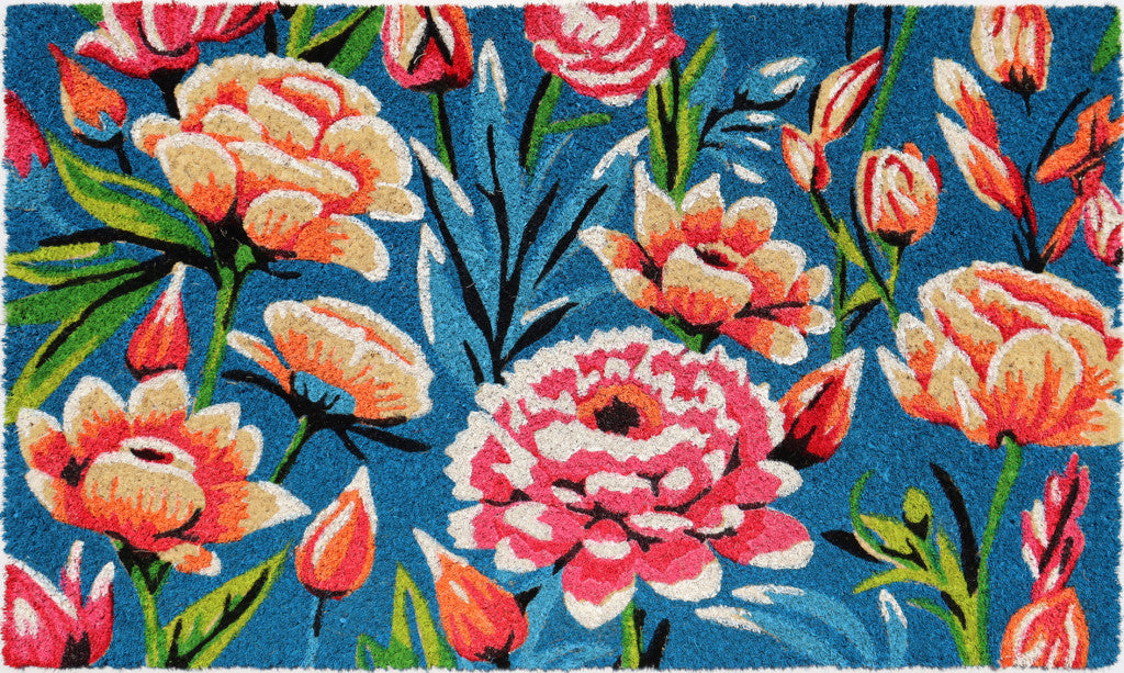 18'' X 30'' Blue and Pink Coir Floral Outdoor Door Mat