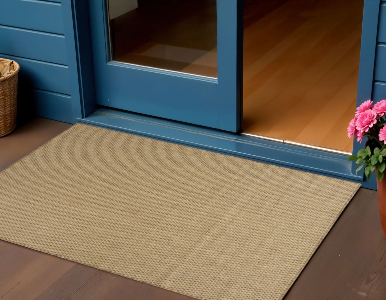 3 X 5 Tan And Brown Geometric Indoor Outdoor Area Rug