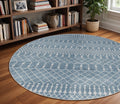 5' Blue Geometric Power Loom Round Rug