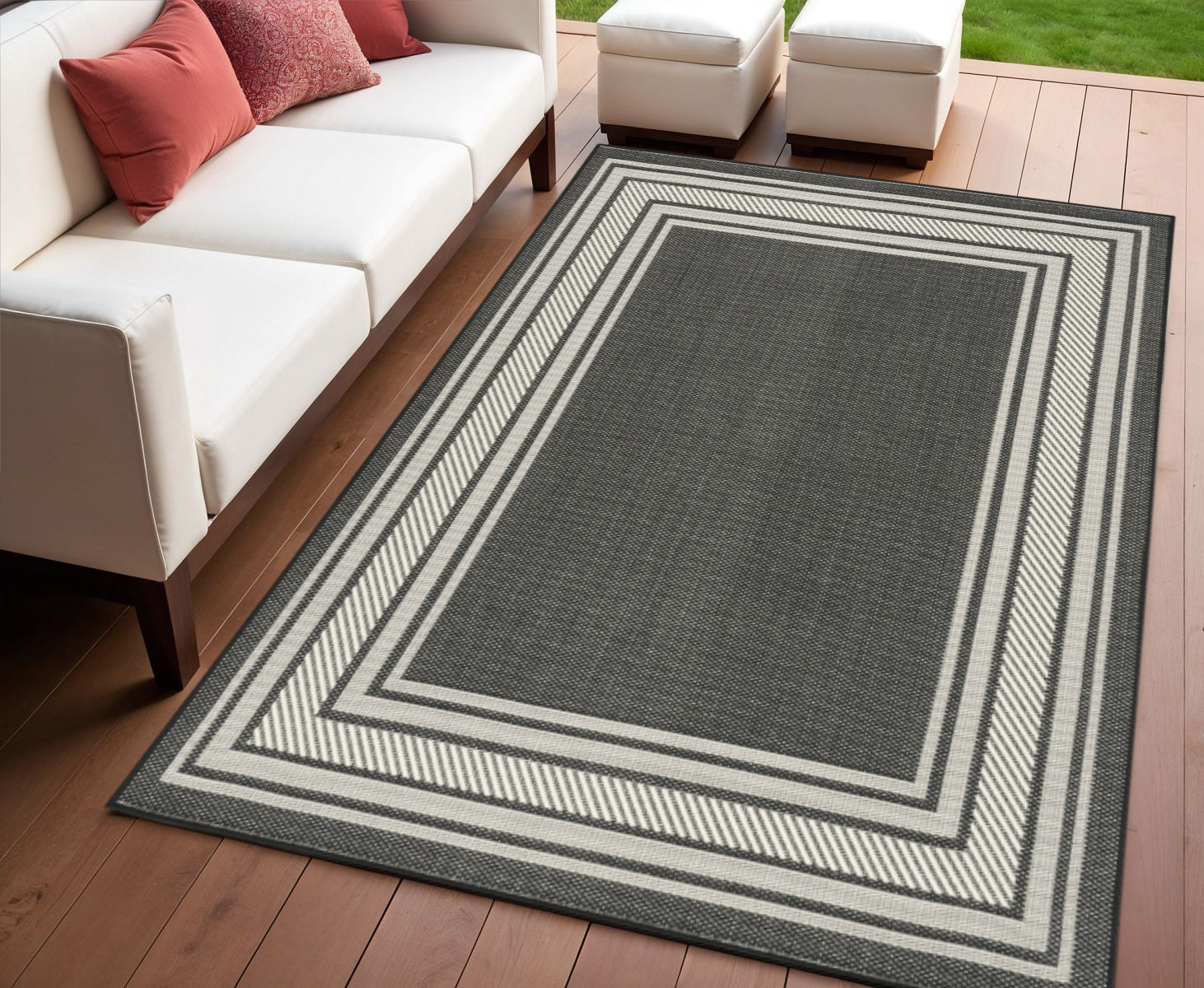 4 X 6 Black Geometric Indoor Outdoor Area Rug