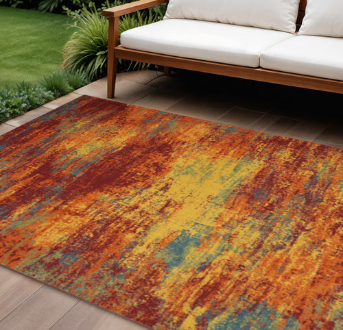10 X 14 Flame Abstract Indoor Outdoor Area Rug