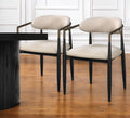 Set of Two Beige And Black Upholstered Fabric Open Back Dining Arm Chairs