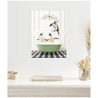 Sylvie Penguins in Green Bathtub Checker Floor Framed Canvas by Amy Peterson