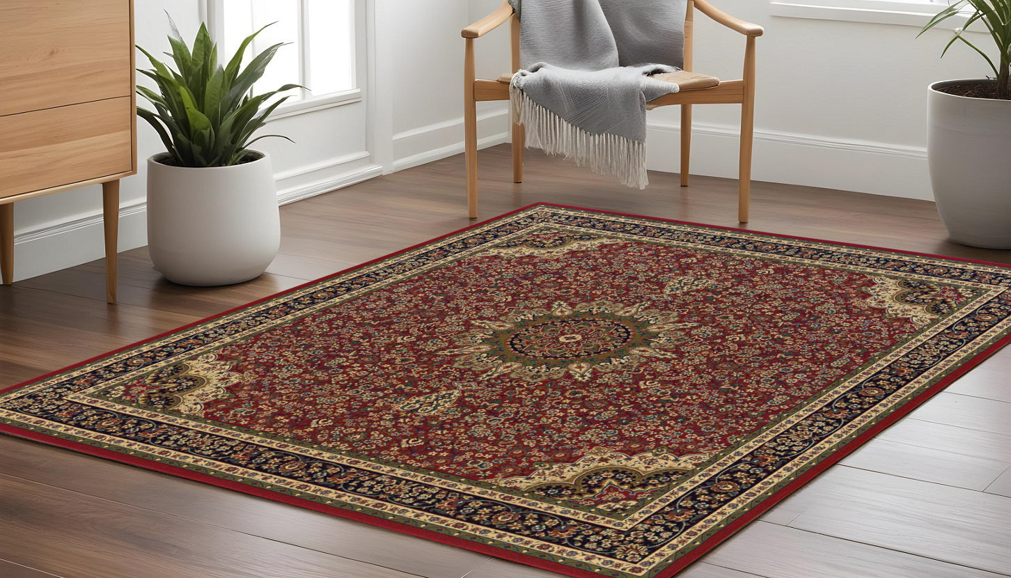 8' Red And Blue Oriental Square Rug