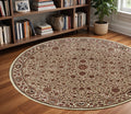 8' Ivory And Green Oriental Round Rug