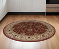 6' Red And Ivory Oriental Round Rug