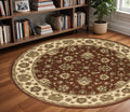 8' Red And Ivory Floral Round Rug