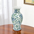 19'' White Blue And Green Floral Urn Porcelain Table Vase