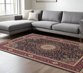 7' X 10' Blue And Red Oriental Area Rug