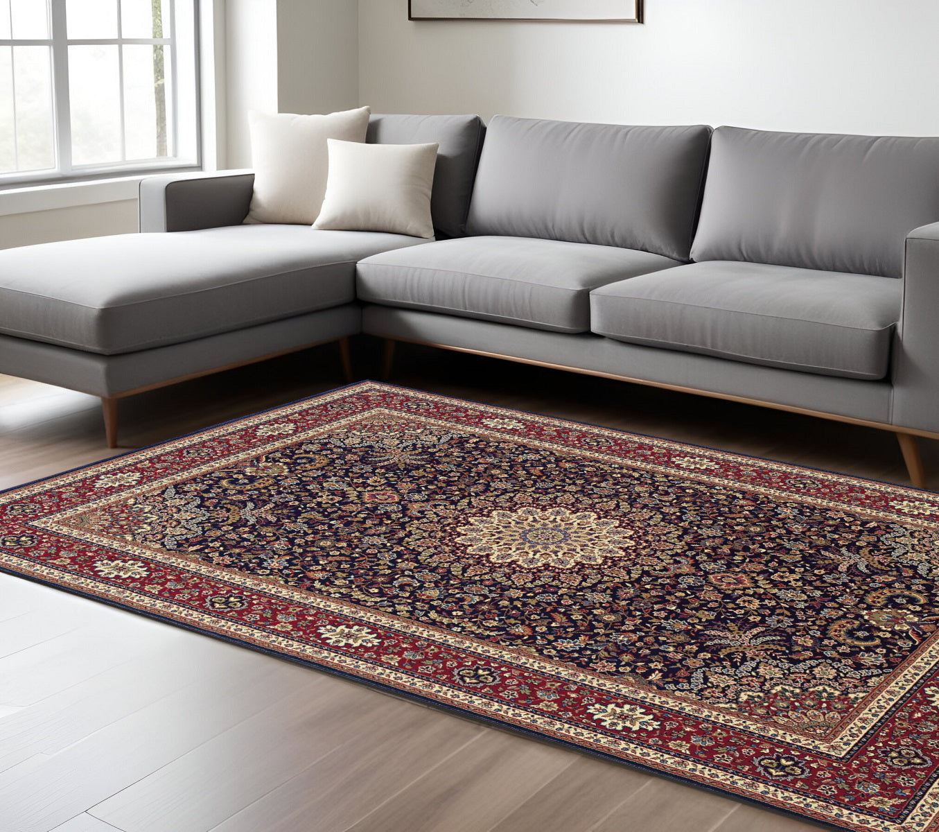 7' X 10' Blue And Red Oriental Area Rug