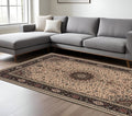 7' X 10' Ivory And Black Oriental Area Rug