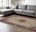 7' X 10' Ivory And Red Oriental Area Rug