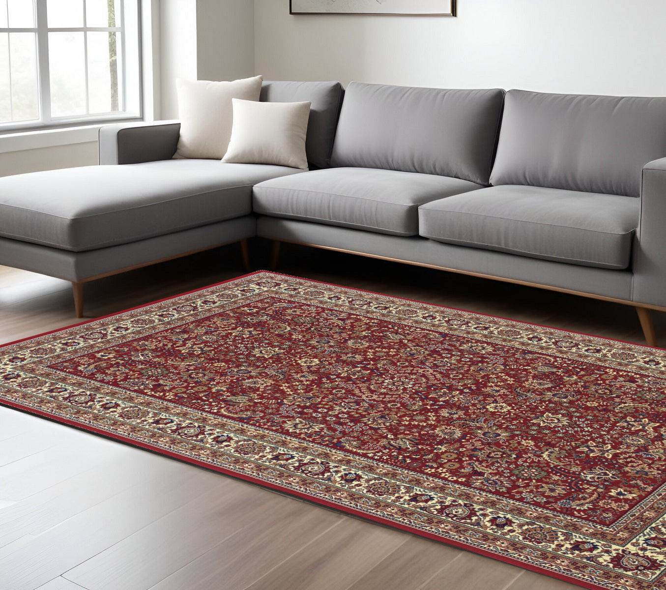 7' X 10' Red And Ivory Oriental Area Rug