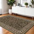 4' X 6' Green Black And Ivory Oriental Area Rug