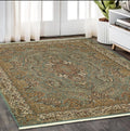 5' X 8' Blue And Gold Medallion Area Rug With Fringe