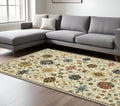 8' X 11' Ivory And Gold Oriental Area Rug With Fringe