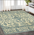 5' X 8' Ivory And Blue Oriental Area Rug With Fringe
